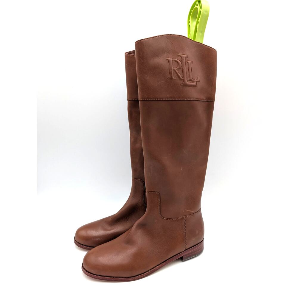 Lauren Ralph Lauren Justine Burnished Leather Boot Women's Brown Size US5 EU35.5